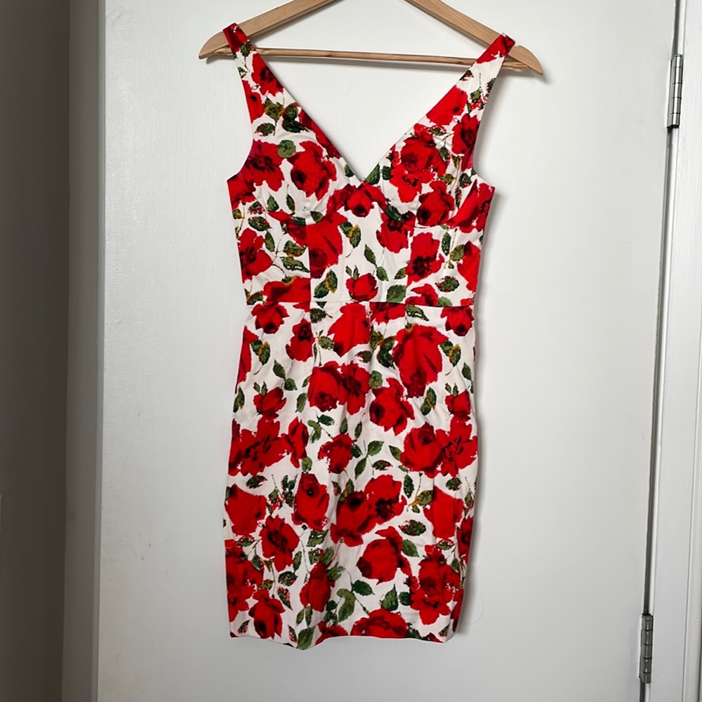 Red and white floral Bebe mini dress, XS